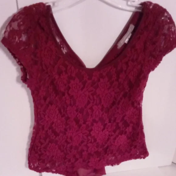 Purple Snow lace & back bow tie blouse sz M - Picture 2 of 8